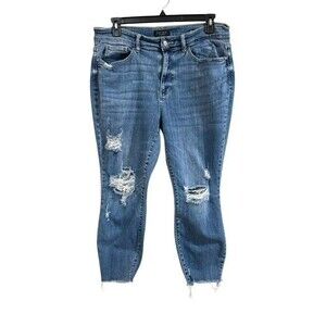 Judy Blue Womens Jeans Size 16W Blue Medium Wash Distressed Relaxed Fit Stretch